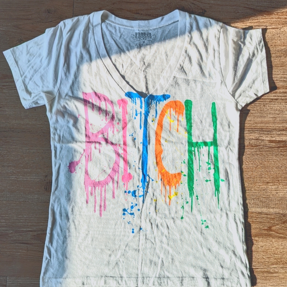BITCH White, multicolor,cotton, deep V neck t-shirt